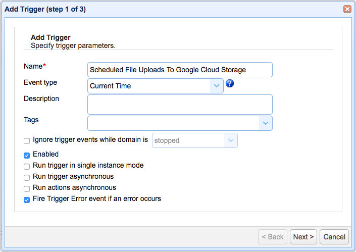 trigger event for upload to google cloud storage