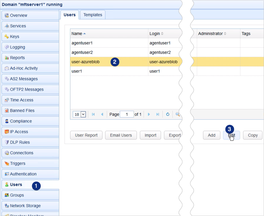 upload files to azure blog storage via ftp - edit user