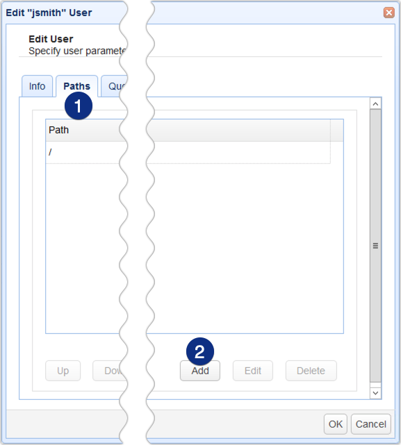 user paths tab add virtual path sftp network storage