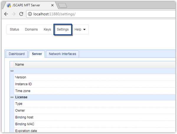 web file transfer settings menu