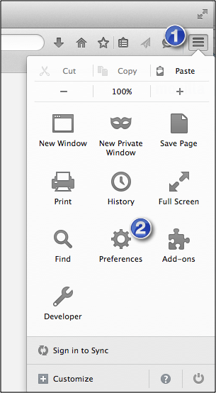 open firefox menu