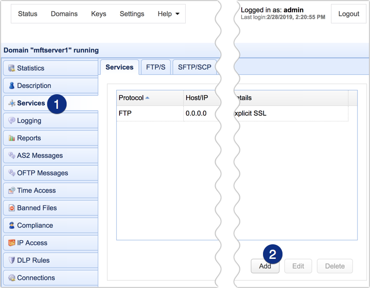add servce to mft server