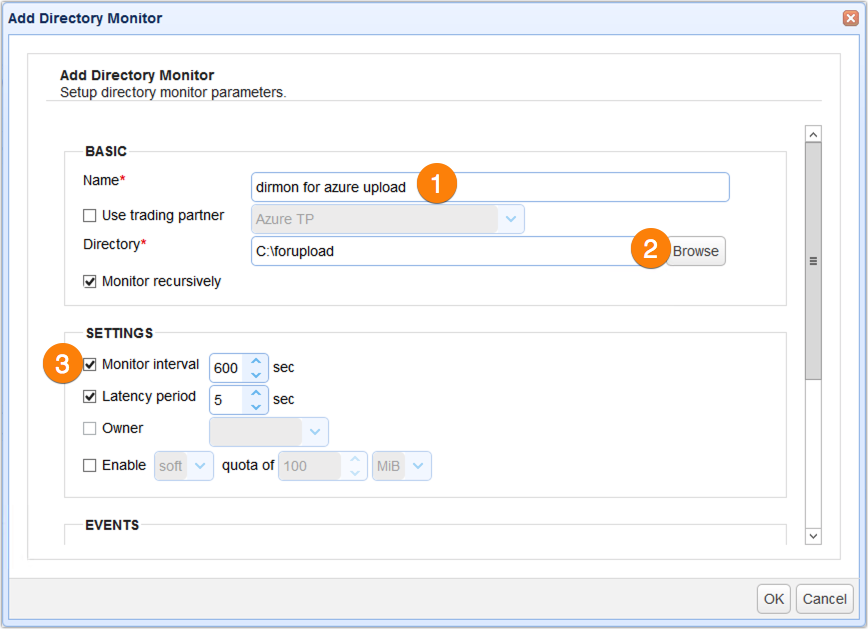 azure directory monitor parameters