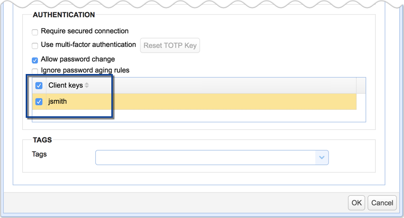 client keys for user