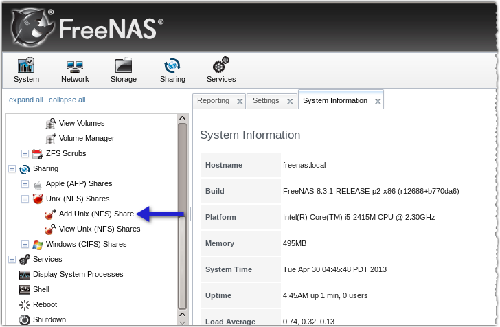 freenas add nfs share