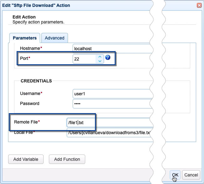 sftp file download parameters new