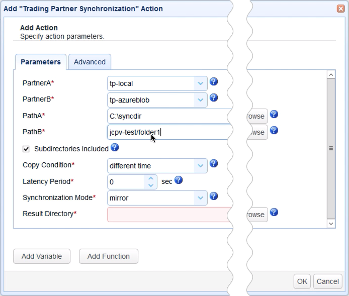 how to copy files to azure blob storage - action parameters 1