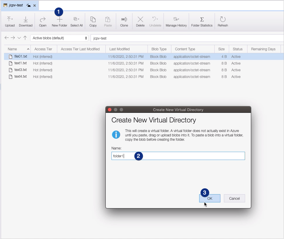 how to copy files to azure blob storage - create new virtual directory
