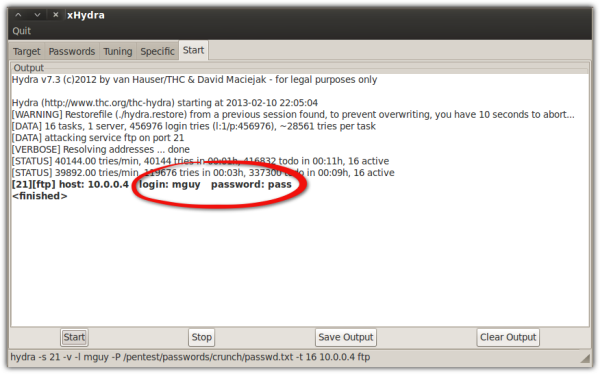 password cracked using hydra