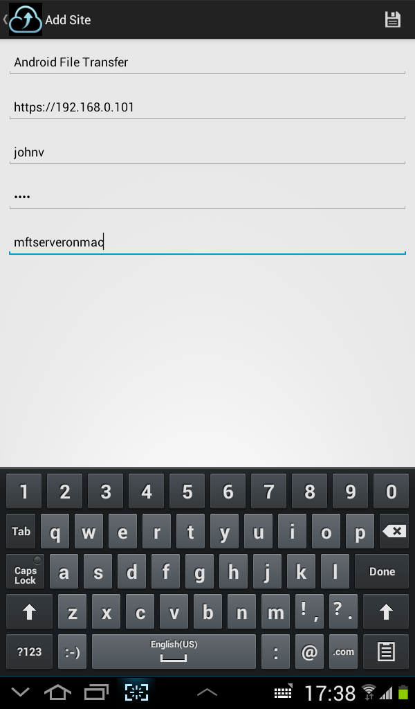 jscape mft server android add site