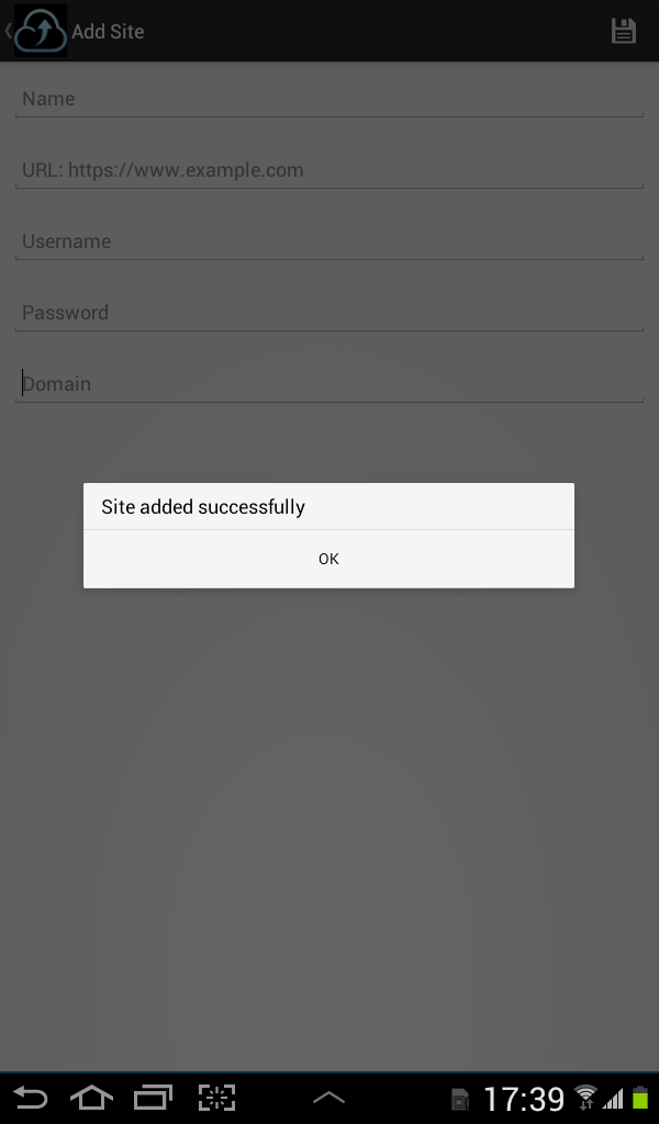 jscape mft server android site added successfully
