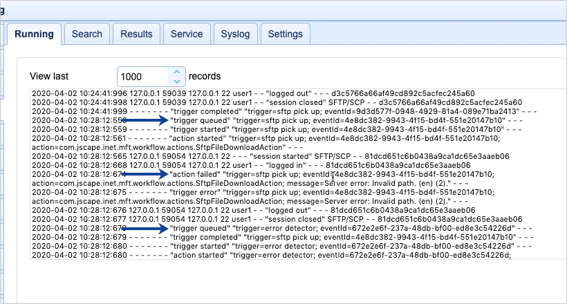 log with sftp pick up and error detector