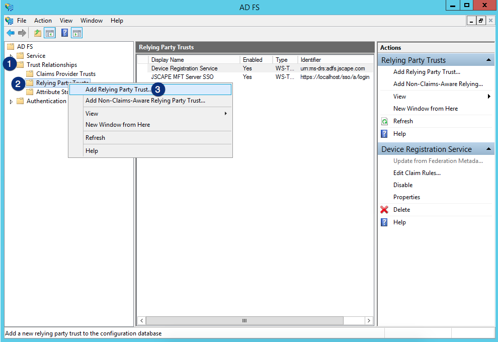 ADFS Add Relying Party Trust