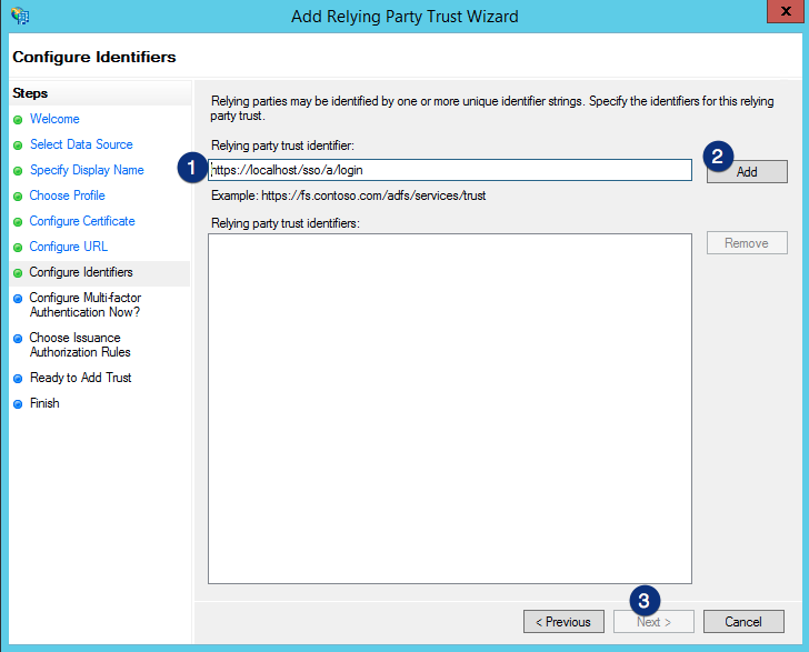 ADFS Relying party trust identifier