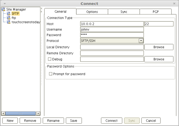 SFTP password authentication on a graphical SFTP client