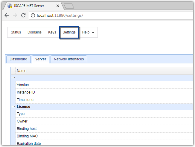 web file transfer settings menu